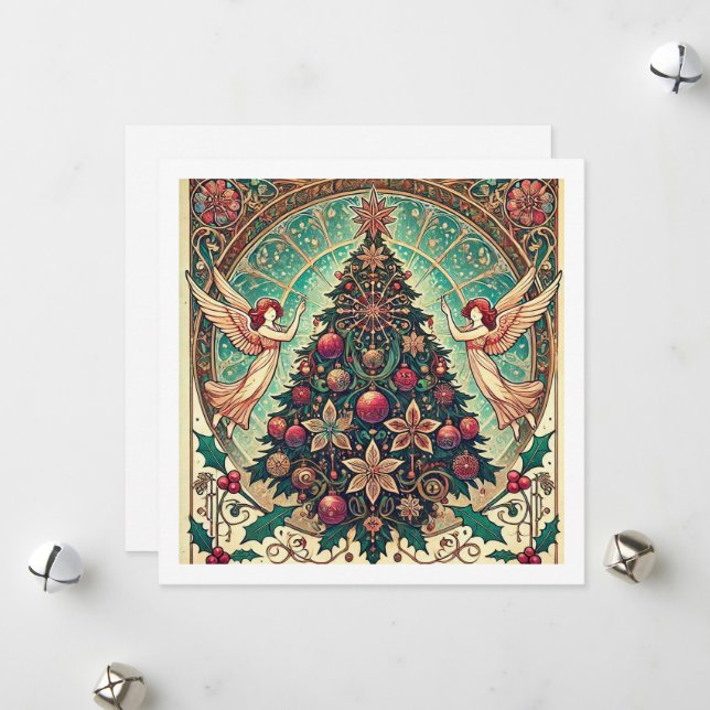 Carte de Noël Art Nouveau (Devant/Arrière en situation)