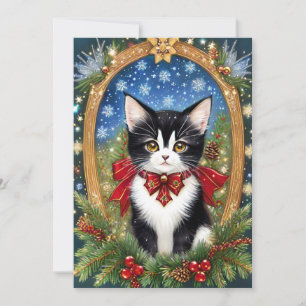 Carte de Noël Art Nouveau Vintage Chat Smoking 