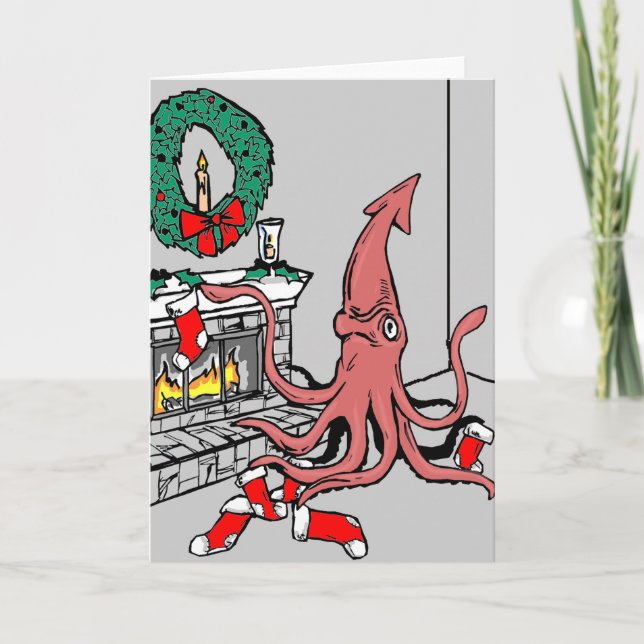 Carte de Noël au calmar (Devant)