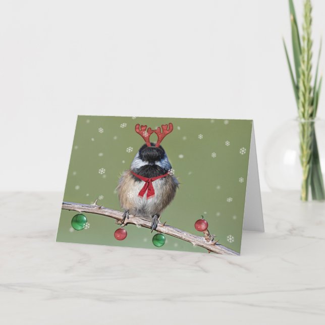 Carte de Noël au chickadee noir (Devant)