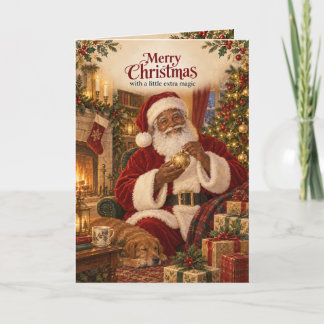 Carte de Noël au coin du feu avec un Père Noël noi