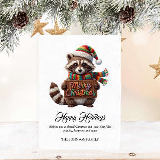 Carte de Noël au crochet de Raton Laveur Joyeux No