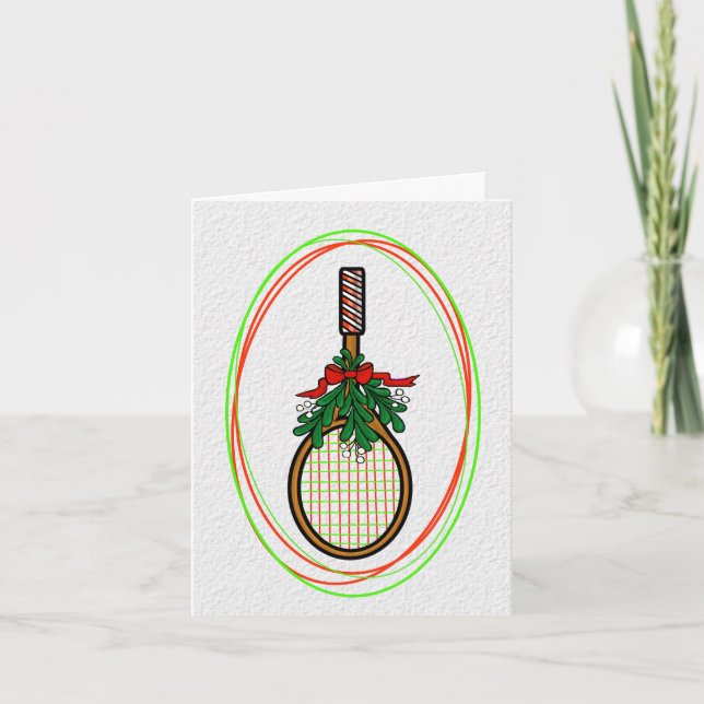 Carte de Noël au gui avec raquette de tennis (Devant)