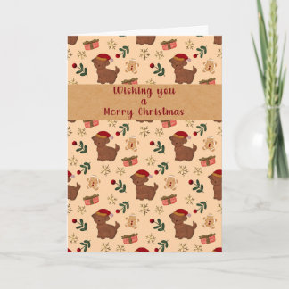 Carte de Noël au pain d'épice avec un chiot fantai