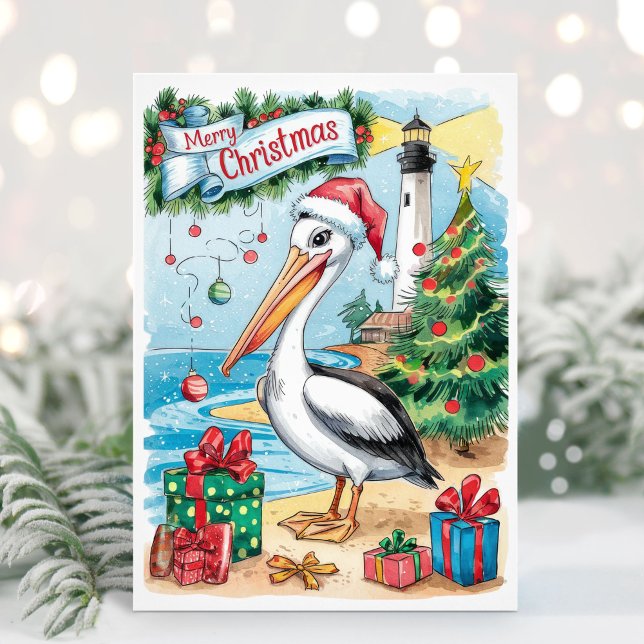 Carte de Noël au Pélican Côté à l'Aquarelle (Créateur téléchargé)