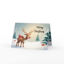 Carte de Noël au renne à l'aquarelle
