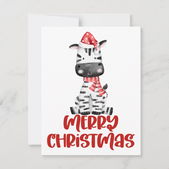 Carte de Noël au zèbre aquarelle mignonne (Devant)