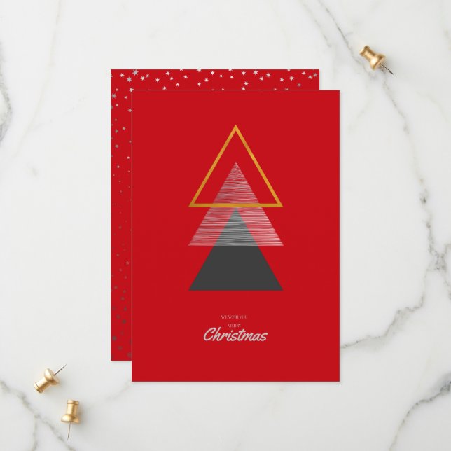 Carte de Noël aux arbres géométriques modernes. (Devant/Arrière en situation)