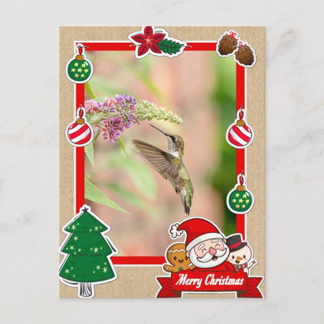 Carte de Noël aux colibris à gorge rubis (Devant)