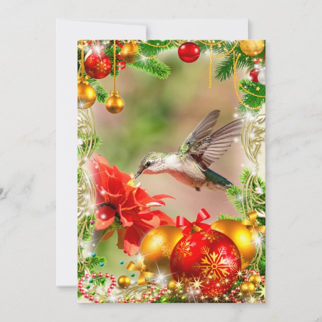 Carte de Noël aux colibris à gorge rubis (Devant)