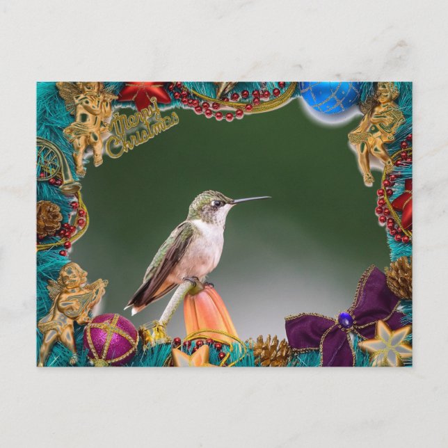 Carte de Noël aux colibris à gorge rubis (Devant)