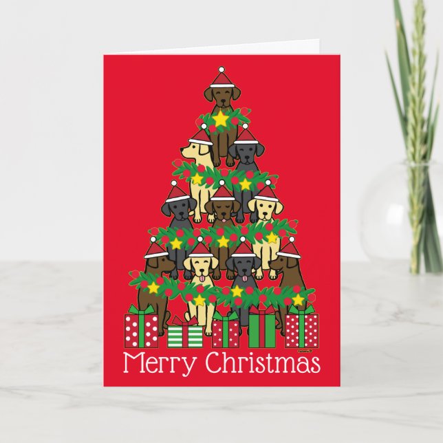 Carte de Noël aux Labradors et Sapin de Noël (Devant)
