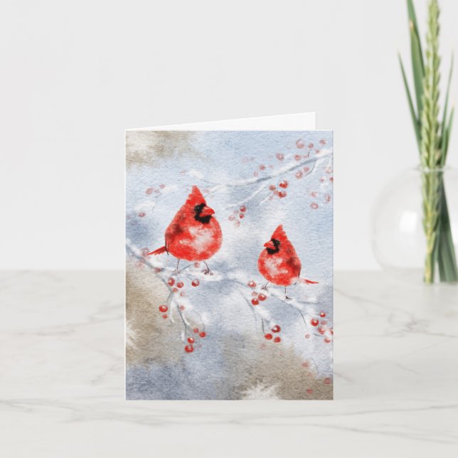 Carte de Noël aux oiseaux d'aquarelle - Vacances é (Devant)