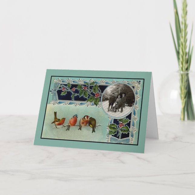 Carte de Noël aux oiseaux vintages (Devant)