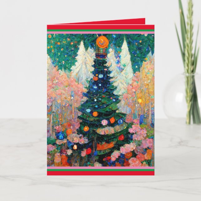 Carte de Noël avec arbre de style Klimt aquarelle (Devant)