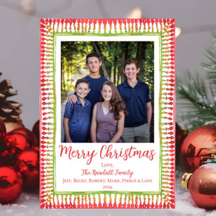 Carte de Noël avec cadre peint en rouge et vert, f