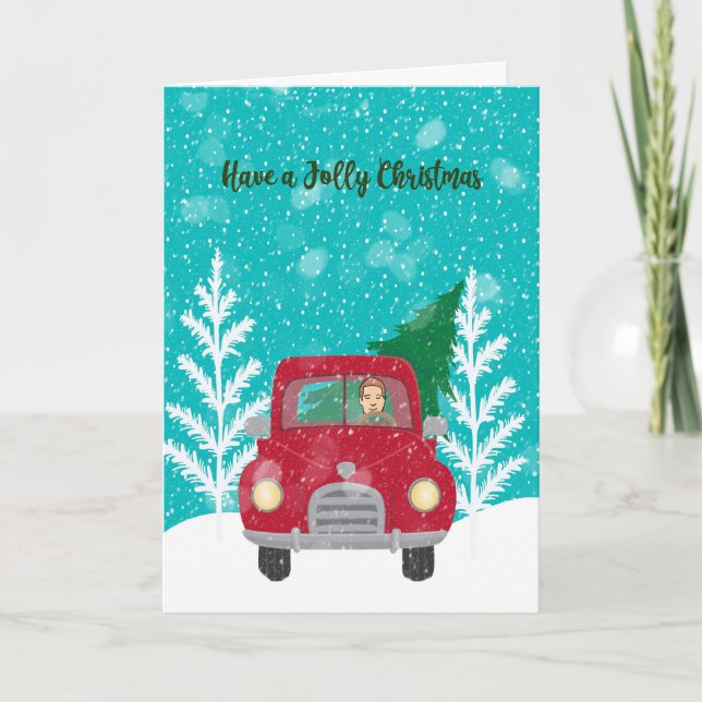 Carte de Noël avec Camion Rouge et Arbre de Noël (Devant)