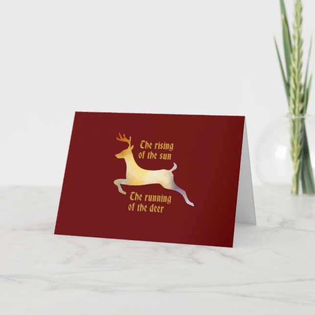 Carte de Noël avec cerf aquarelle sur rouge foncé (Devant)