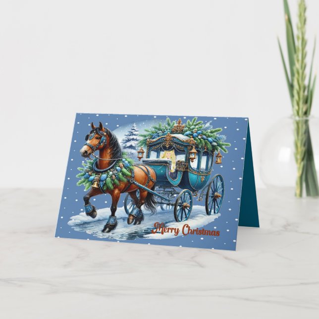 Carte de Noël avec Cheval & Buggy & Passager (Devant)