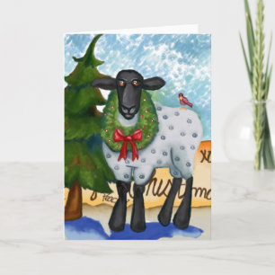 Carte de Noël avec chèvre et couronne