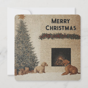 Carte de Noël avec Chiens et Cheminée couleur neut