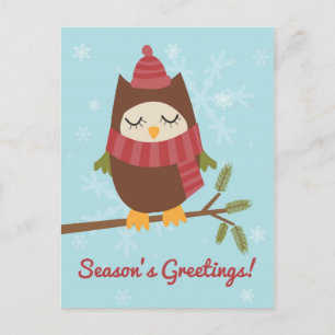 Carte de Noël avec chouette sur branche de pin