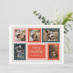 Carte de Noël avec collage de photos de timbres-po