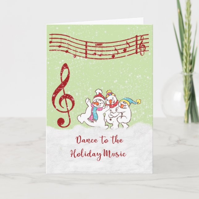 Carte de Noël avec Dancing Snowmen/Notes musicales (Devant)