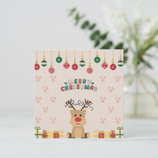 Carte de Noël avec des rennes mignons, des cadeaux