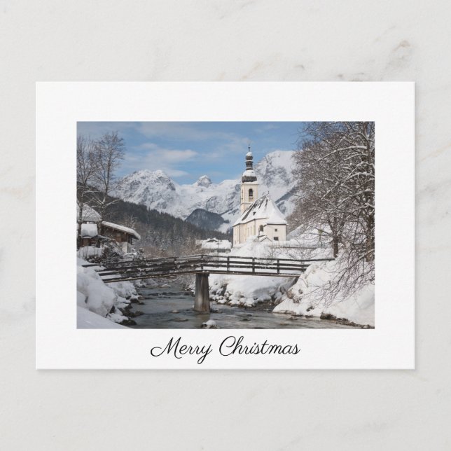Carte de Noël avec église dans la neige dans les A (Devant)