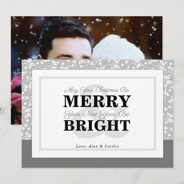 Carte de Noël avec feuillage gris (Devant / Derrière)