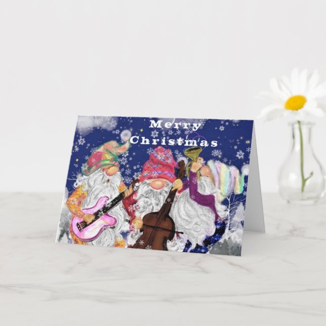 Carte de Noël avec Gnomes Band Happy Song (Petite plante)