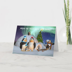 Carte de Noël avec la famille de pingouin et le Li