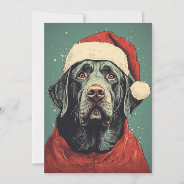 Carte de Noël avec Labradoodle noir Santa (Devant)