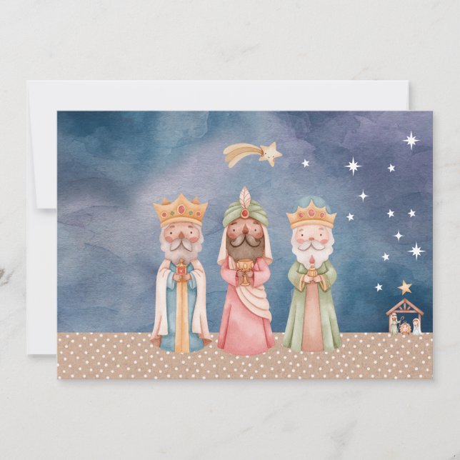 Carte de Noël avec l'aquarelle Wise Men (Devant)