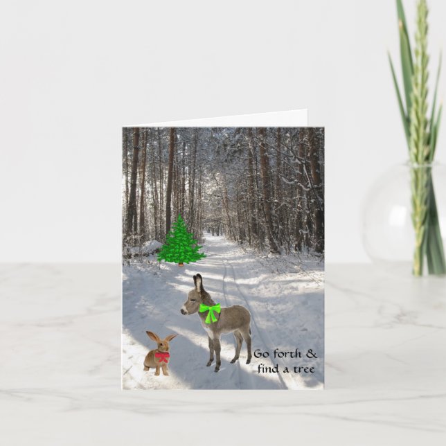 Carte de Noël avec le lapin et l'âne (Devant)