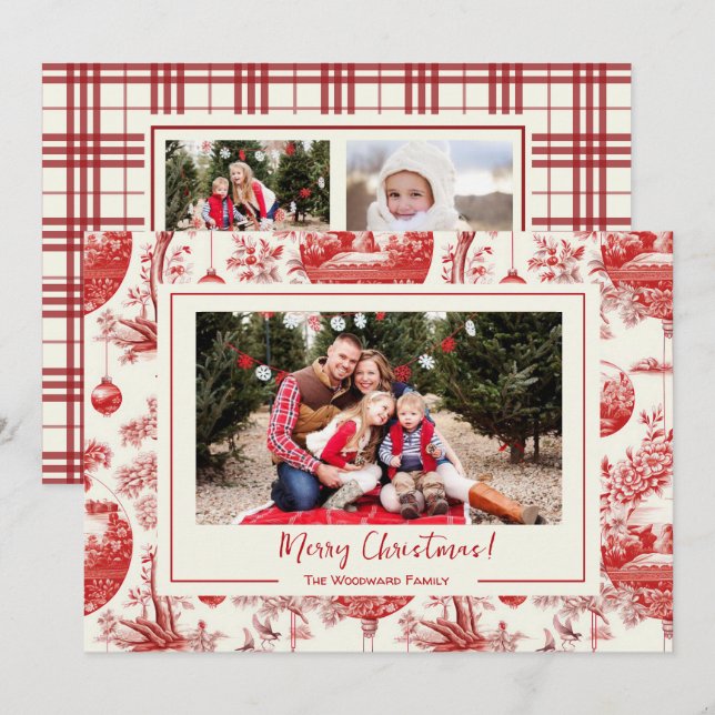 Carte de Noël avec motif toile de fond rouge (Devant / Derrière)