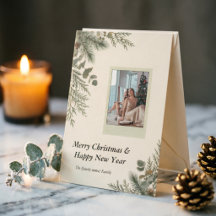 Carte de Noël avec photo polaroid botanique hivern