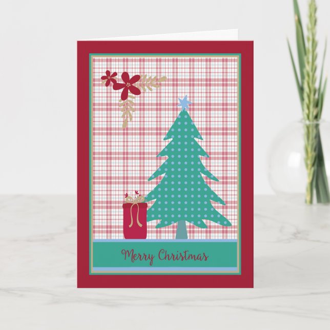 Carte de Noël avec Pointe Polka Arbre & Présente (Devant)