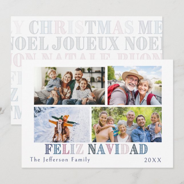Carte de Noël avec quatre photos Feliz Navidad (Devant / Derrière)