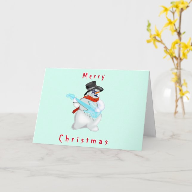 Carte de Noël avec Rock Music Snowman (Fleur jaune)