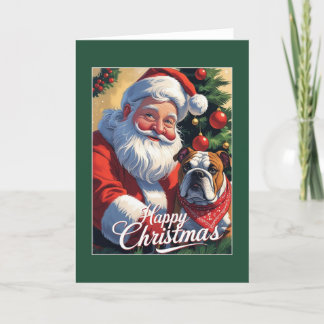 Carte de Noël avec Santa Claus & Bulldog (vert)