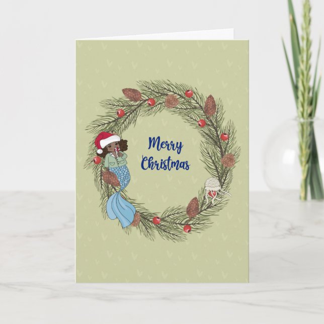 Carte de Noël avec sirène noire et couronne (Devant)