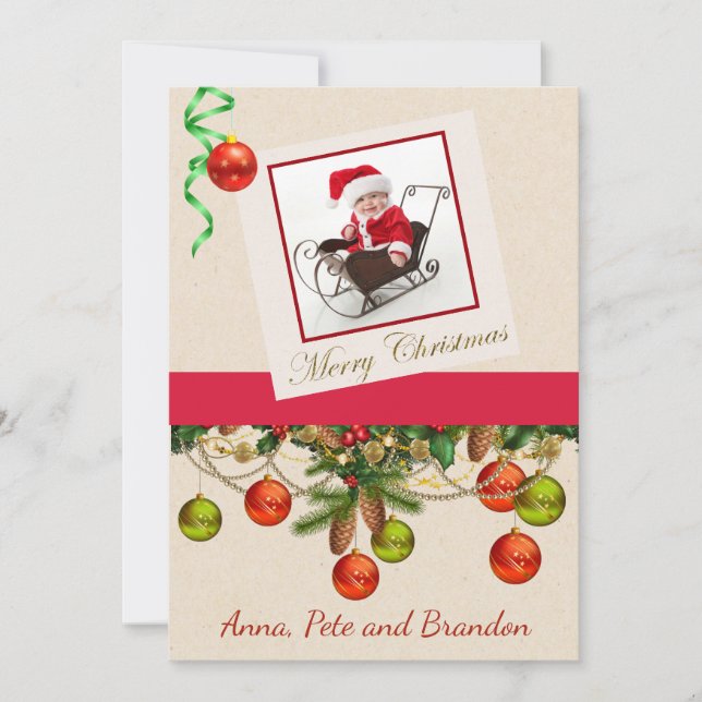 Carte de Noël avec Sleigh et Greens (Devant)