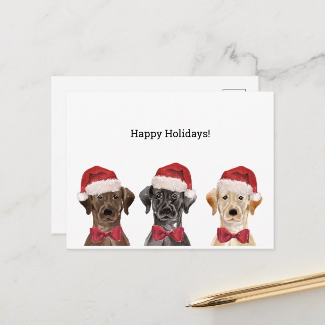 Carte de Noël avec Trois Labrador (Devant/Arrière en situation)