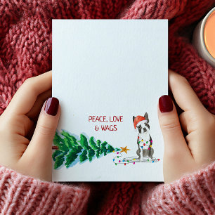 Carte de Noël avec un arbre et un Boston Terrier p