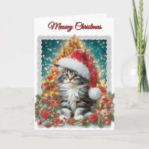 Carte de Noël avec un chaton mignon Meowy