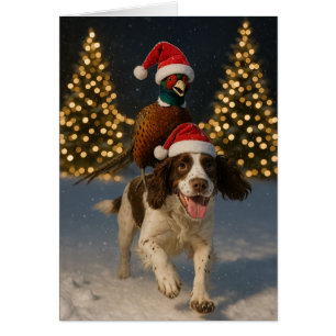 Carte de Noël avec un faisan chevauchant un Spring