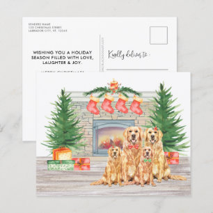 Carte de Noël avec un golden retriever à petit bud