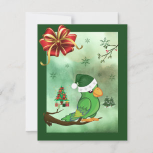 Carte de Noël avec un oiseau portant un chapeau de